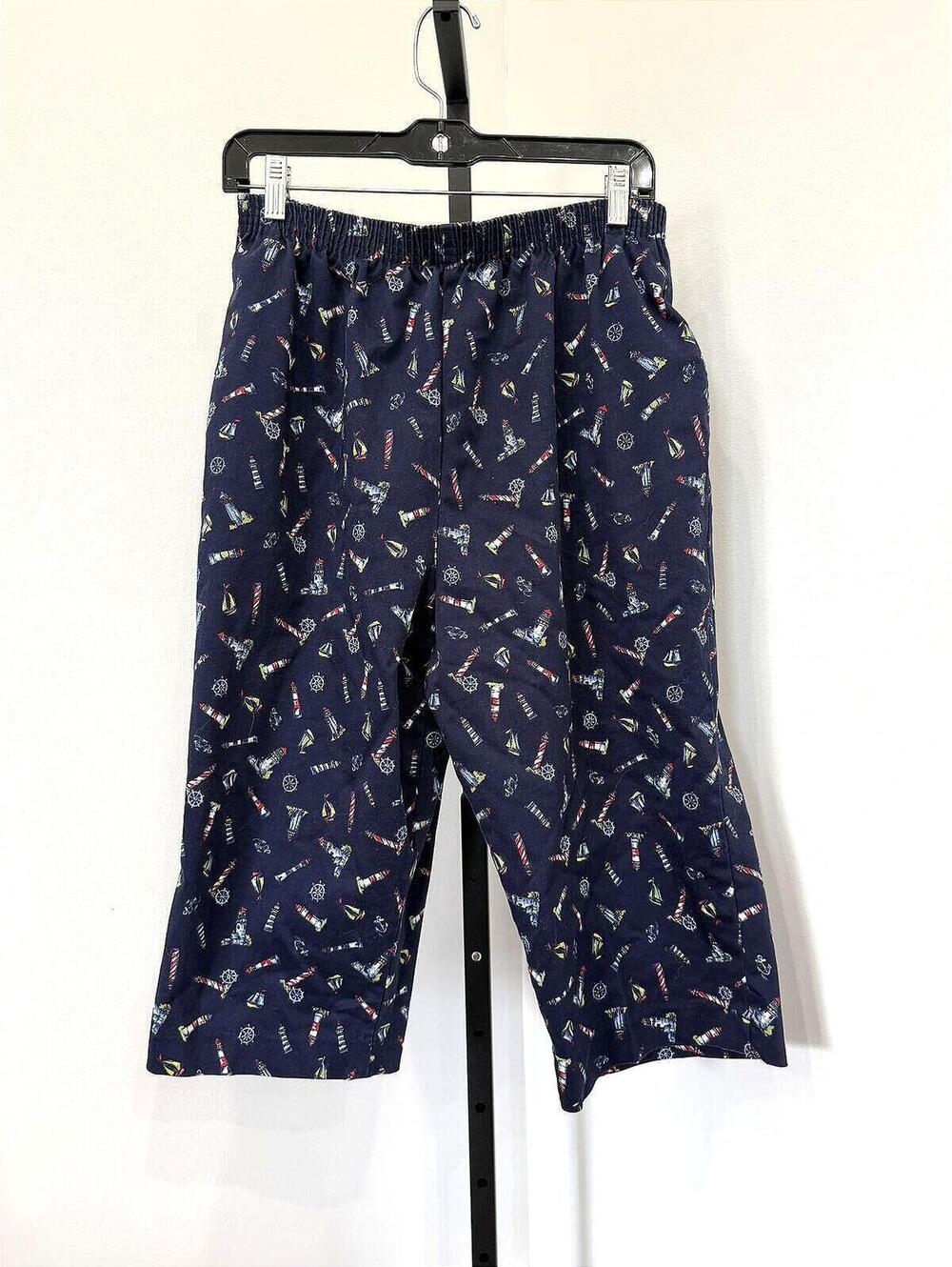BonWorth Navy Nautical Print Elastic Waist Pants Large Petite